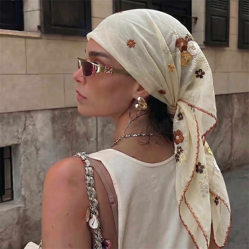 Embroidery Hijab - Luxury Sheer Mesh Shawl Floral Embroidery