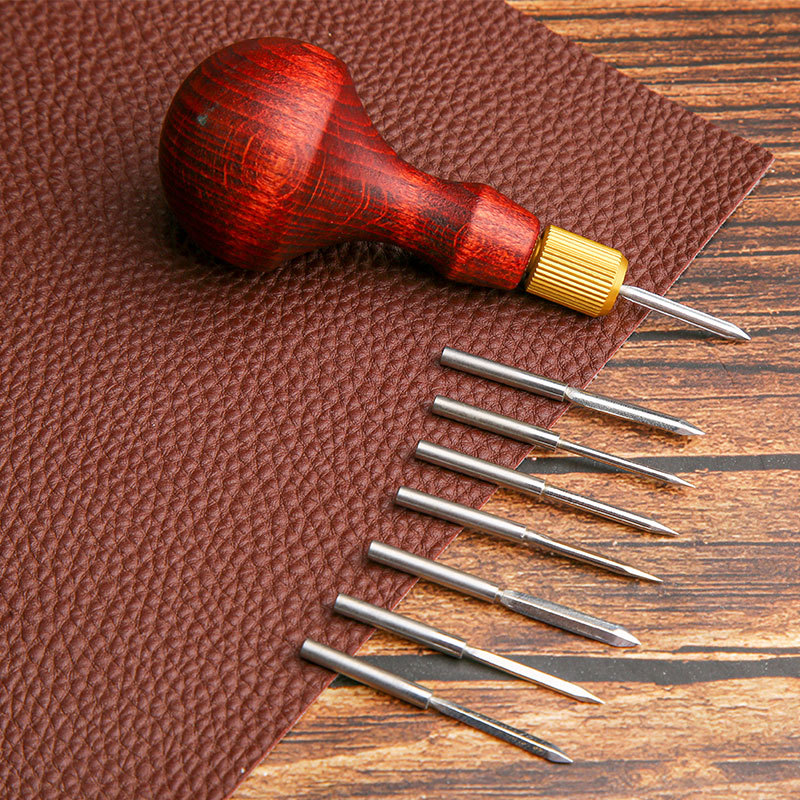 Punch Needle Handle - 1Set DIY Leather Punch Awl Wood