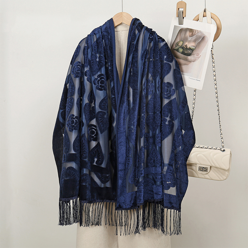 Embroidery Hijab - 2024 Luxury Silk Embroidery Flowers Shawl