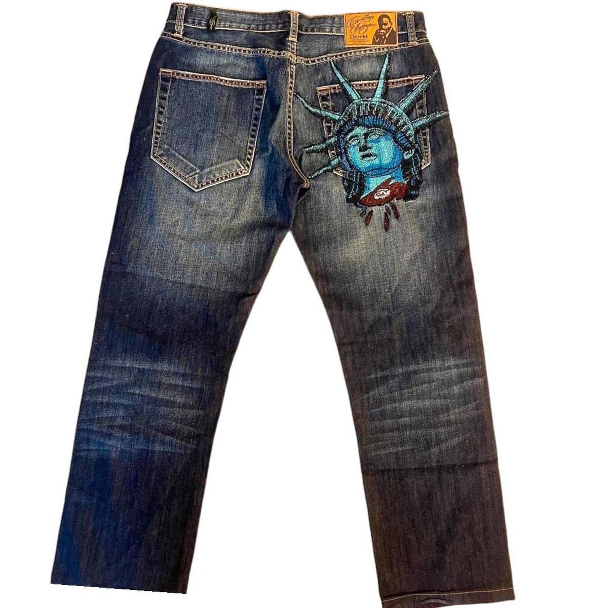 Y2k 2000s Statue of Liberty Di - Embroidery Jeans Sakura ulasan dan harga