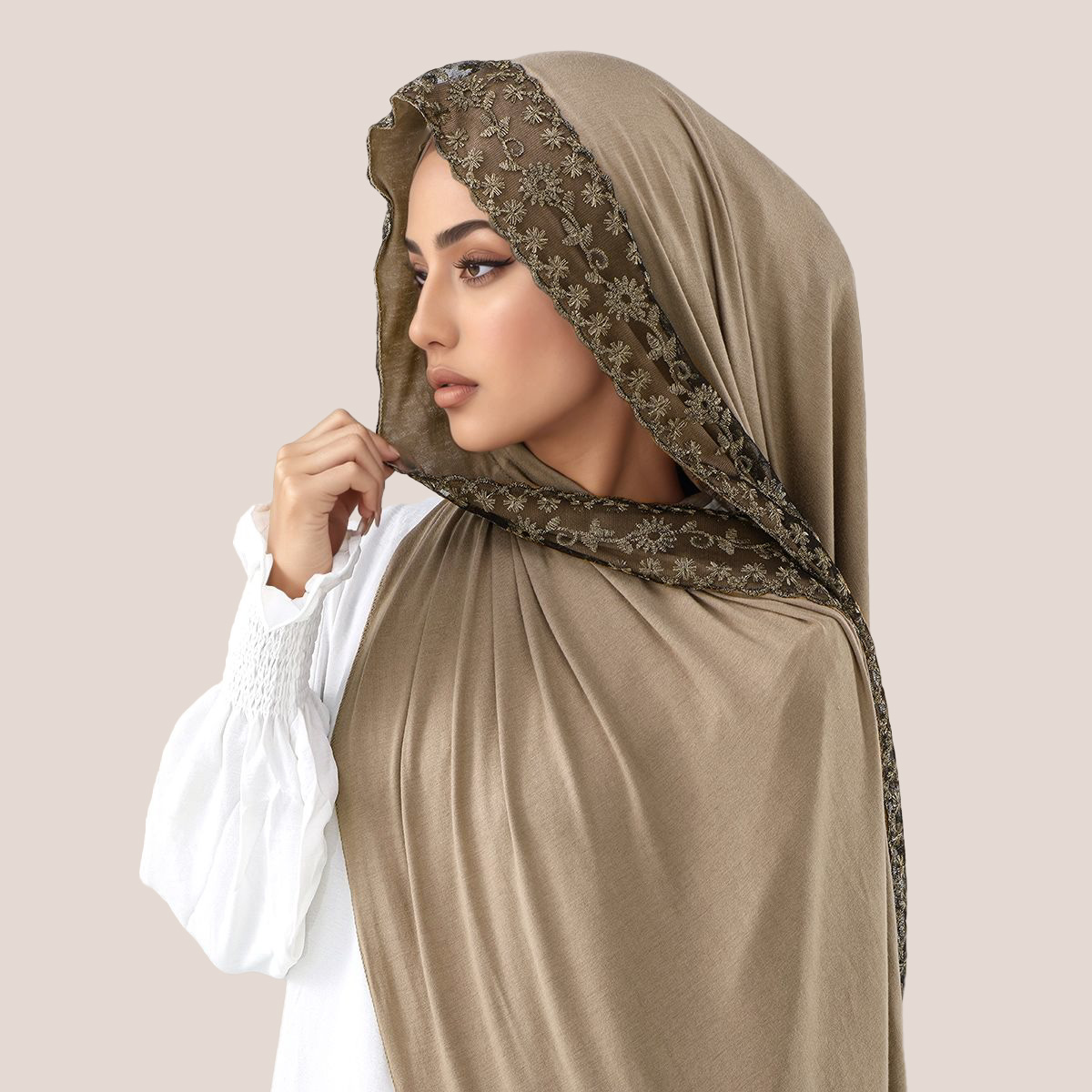 Lace Embroidery Cotton Jersey  - Embroidery Hijab ulasan dan harga