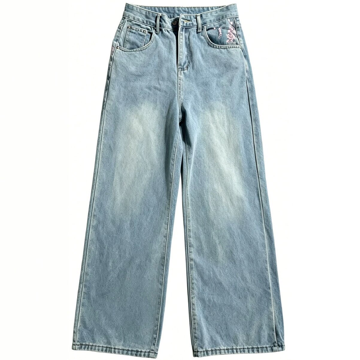 High Waist Loose Straight Leg  - Embroidery Jeans Sakura ulasan dan harga