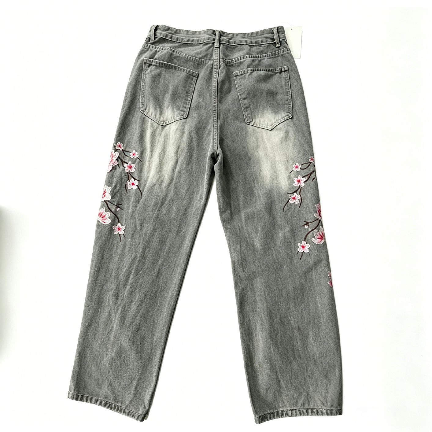 High Waist Loose Straight Leg  - Embroidery Jeans Sakura ulasan dan harga
