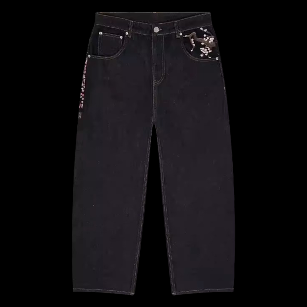 Y2K Mens Womens Harajuku Hip H - Embroidery Jeans Sakura ulasan dan harga