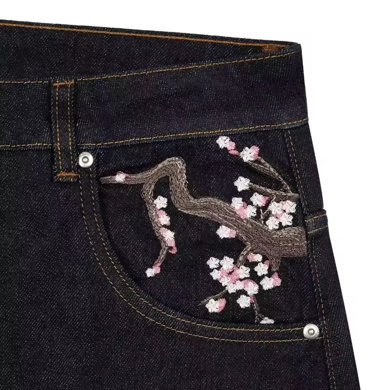 Y2K Mens Womens Harajuku Hip H - Embroidery Jeans Sakura ulasan dan harga