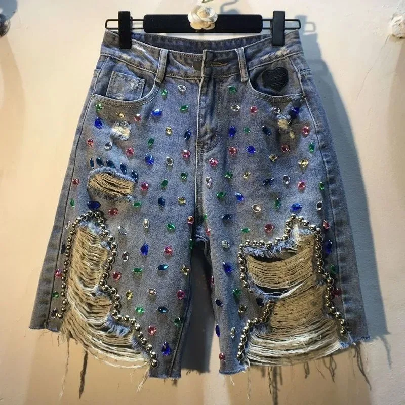 2025 Summer Short Pants High W - Embroidery Jeans Sakura ulasan dan harga
