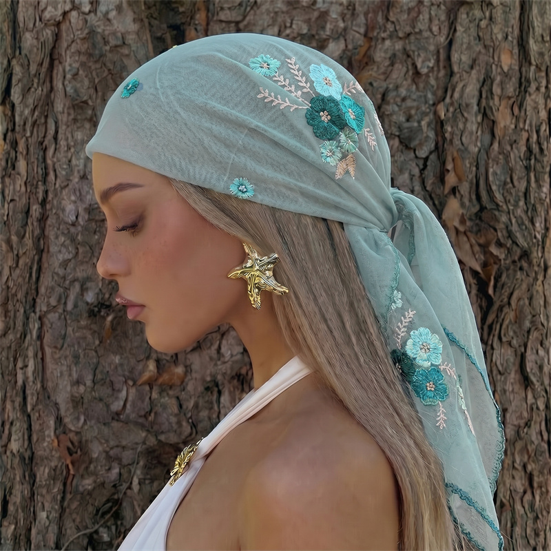 Luxury Sheer Mesh Shawl Floral - Embroidery Hijab ulasan dan harga