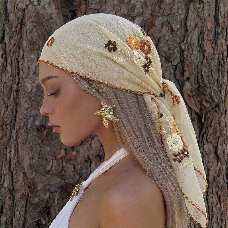 Luxury Sheer Mesh Shawl Floral - Embroidery Hijab ulasan dan harga