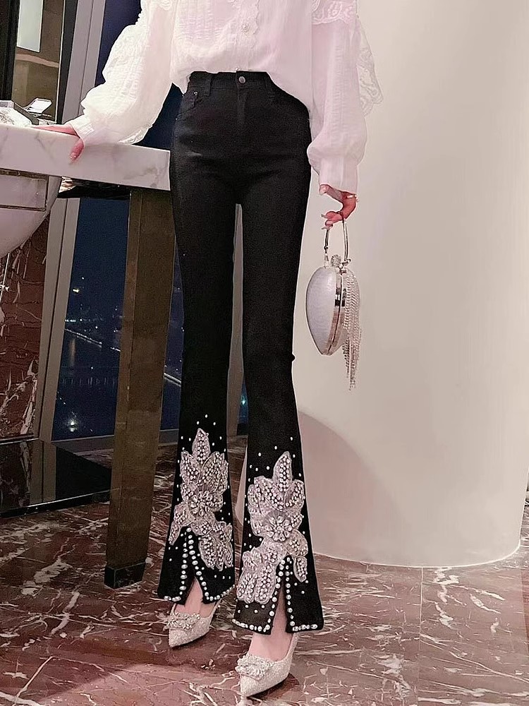 Women High Waist Jeans Floral  - Embroidery Jeans Sakura ulasan dan harga