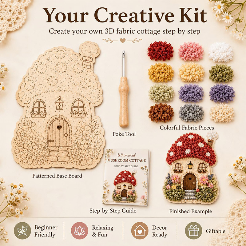3D Mushroom House Poke Art DIY - Embroidery Set ulasan dan harga