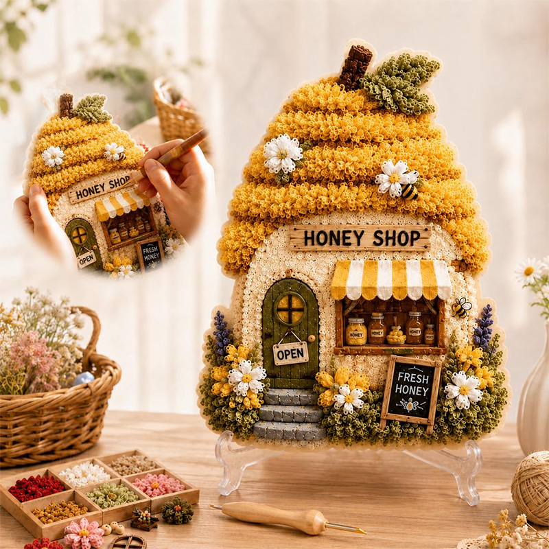 3D Mushroom House Poke Art DIY - Embroidery Set ulasan dan harga