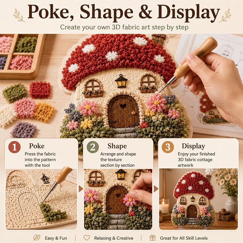 3D Mushroom House Poke Art DIY - Embroidery Set ulasan dan harga