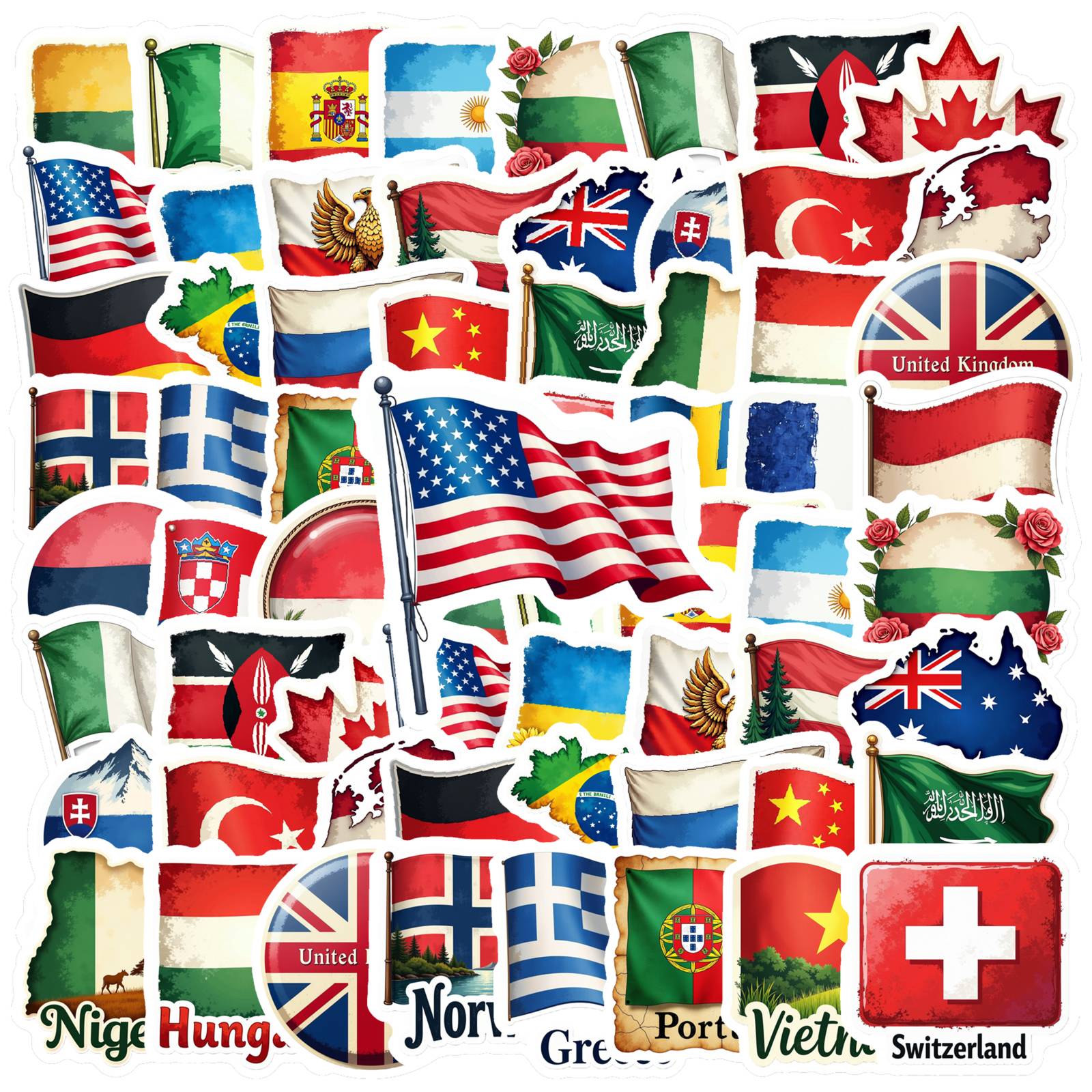 35pcs Country Flag Stickers Wa - Embroidery World ulasan dan harga