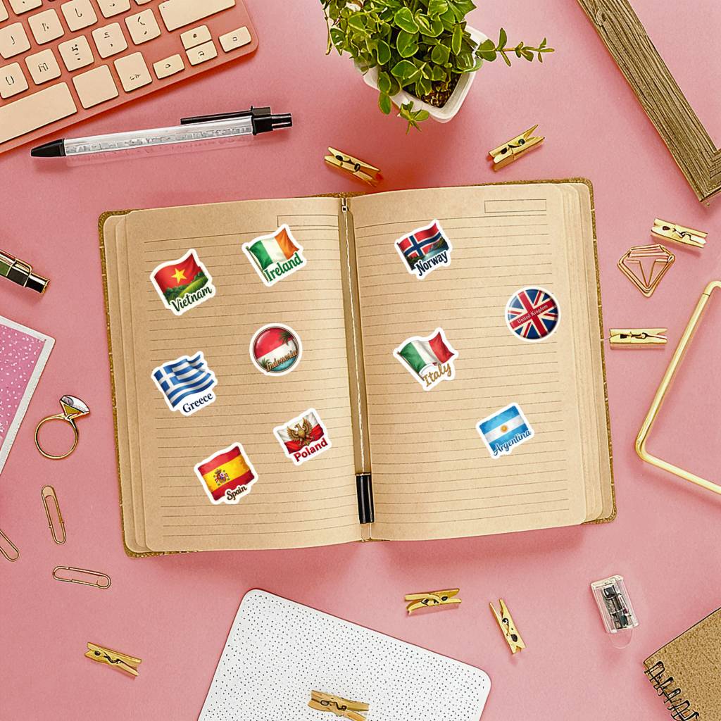 35pcs Country Flag Stickers Wa - Embroidery World ulasan dan harga