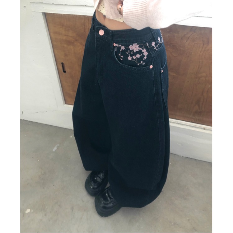 Spring 2026 High Waist Sakura  - Embroidery Jeans Sakura ulasan dan harga