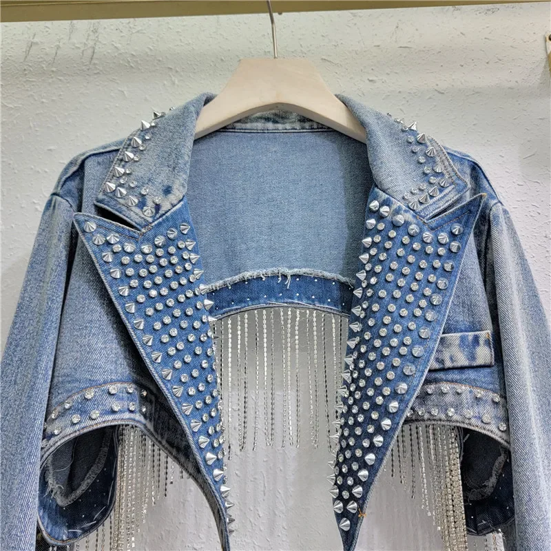 Rhinestone Beaded Tassels Rive - Embroidery Jeans Sakura ulasan dan harga