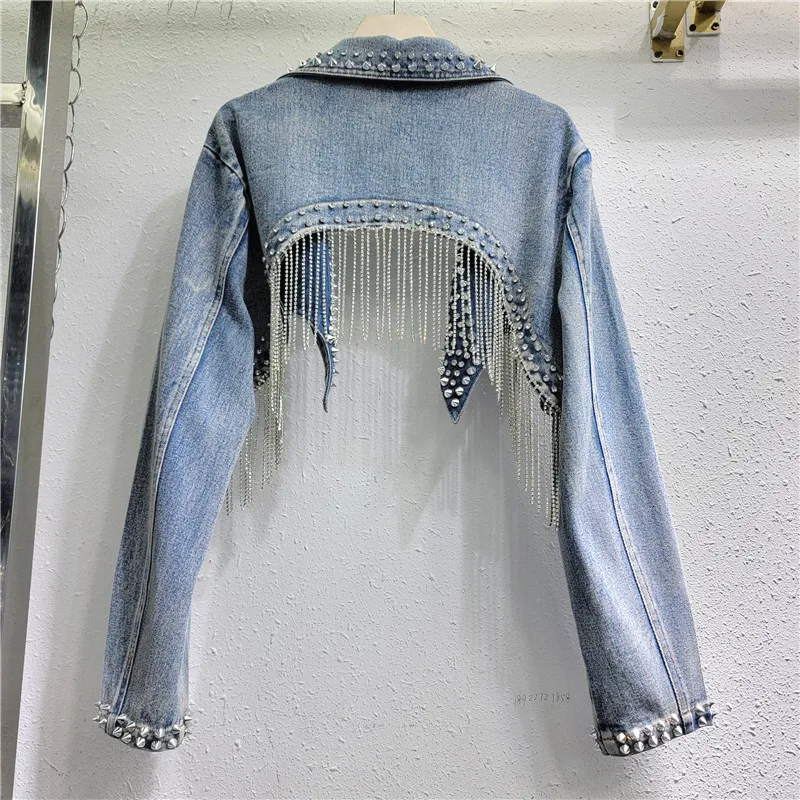 Rhinestone Beaded Tassels Rive - Embroidery Jeans Sakura ulasan dan harga