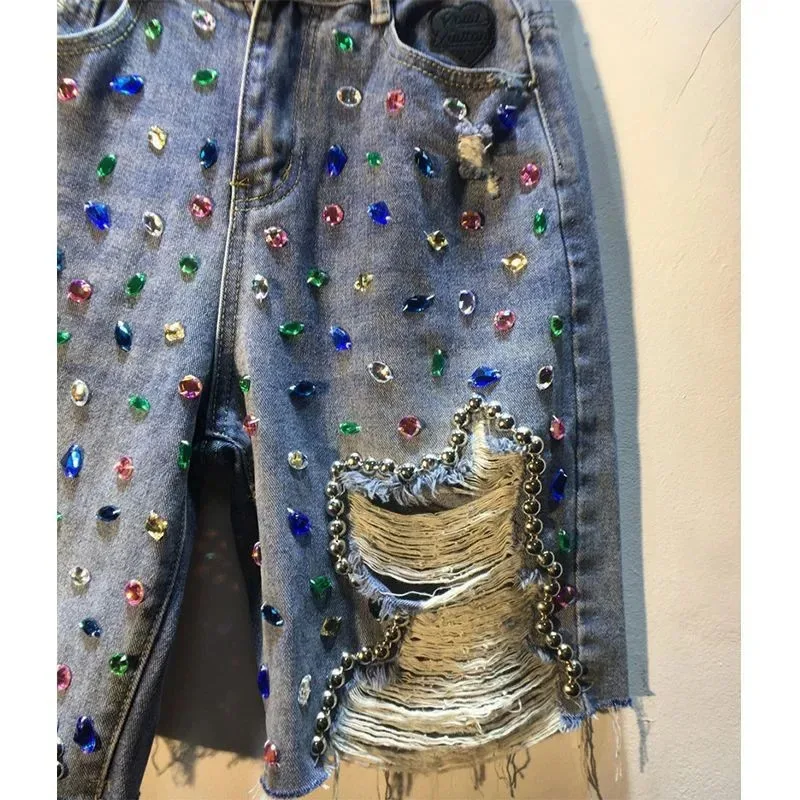 2025 Summer Short Pants High W - Embroidery Jeans Sakura ulasan dan harga