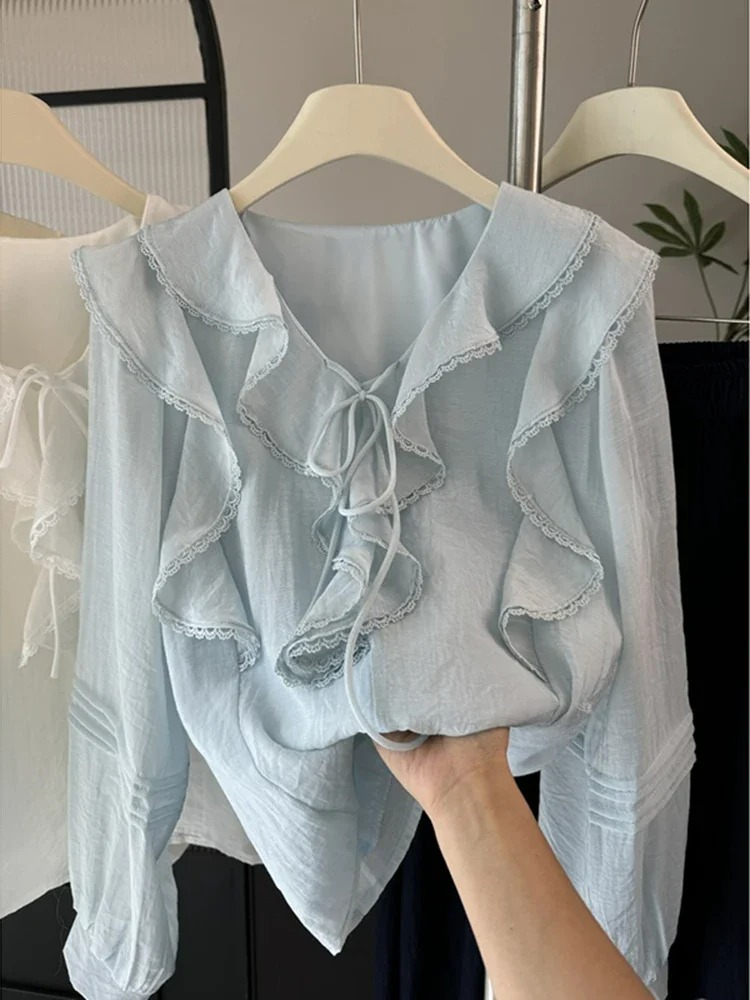 French V-Neck Chic Long Sleeve - Embroidery Fashion ulasan dan harga