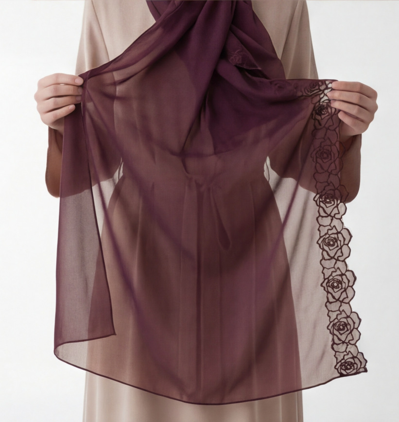 Purple Chiffon Hijab Shawls Wo - Embroidery Hijab ulasan dan harga