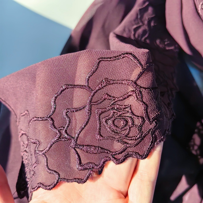 Purple Chiffon Hijab Shawls Wo - Embroidery Hijab ulasan dan harga