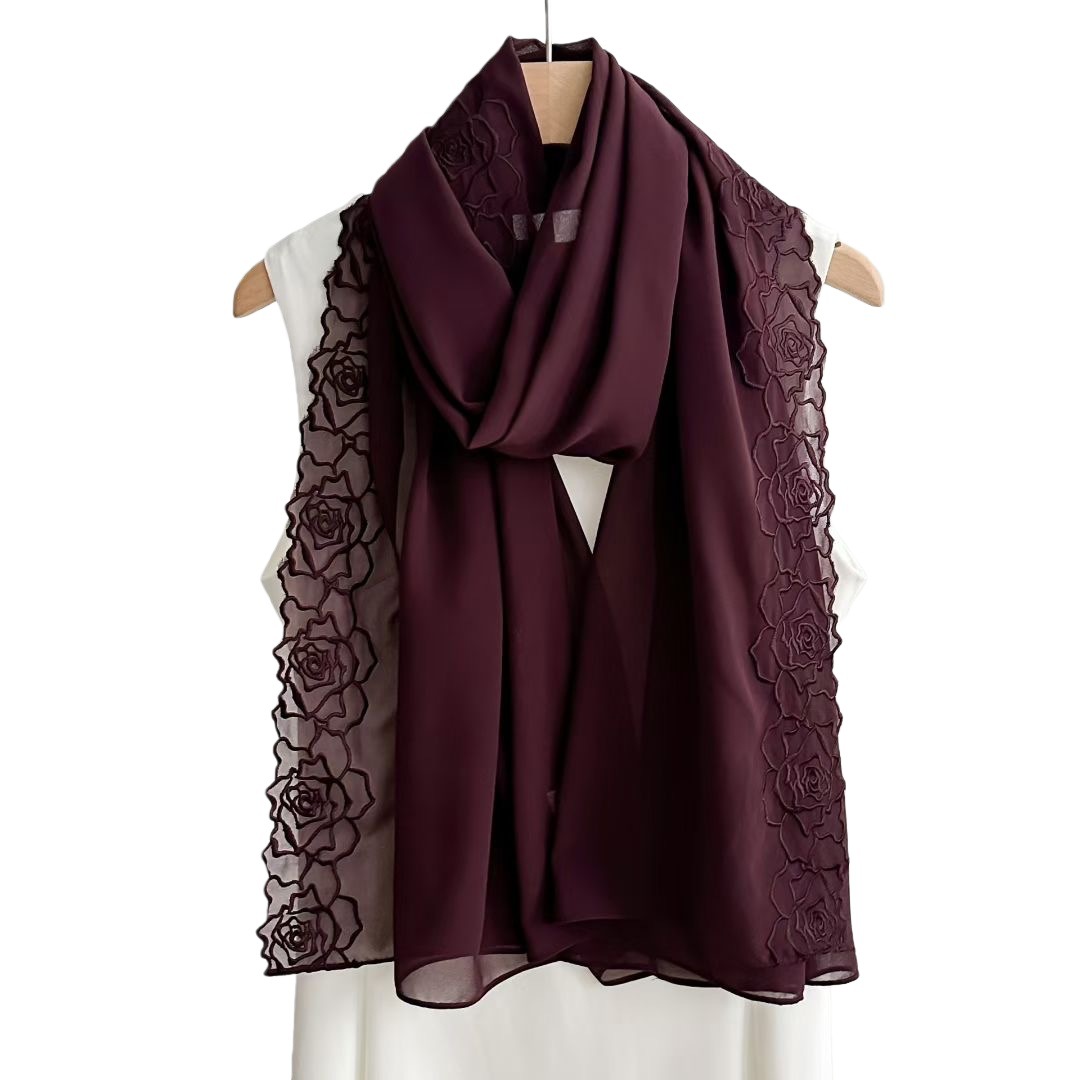 Purple Chiffon Hijab Shawls Wo - Embroidery Hijab ulasan dan harga