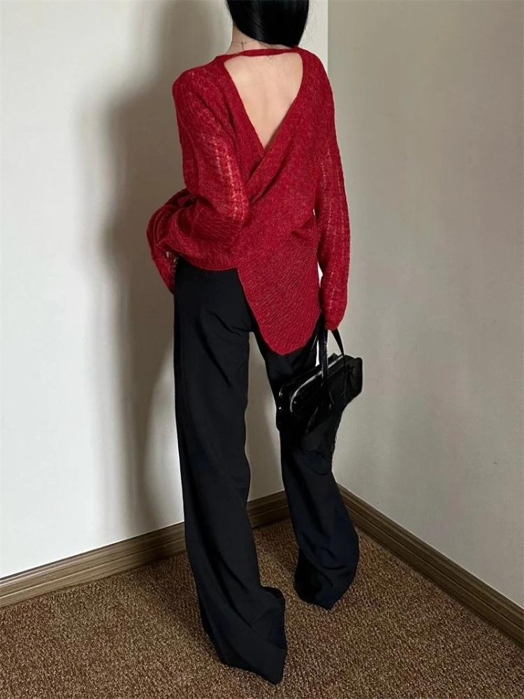 Y2K See-Through Knitted Women' - Embroidery Fashion ulasan dan harga
