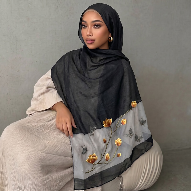 Scarf Print Hijab Bandana Silk - Embroidery Hijab ulasan dan harga